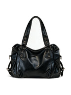 Matte black leather slouch shoulder bag