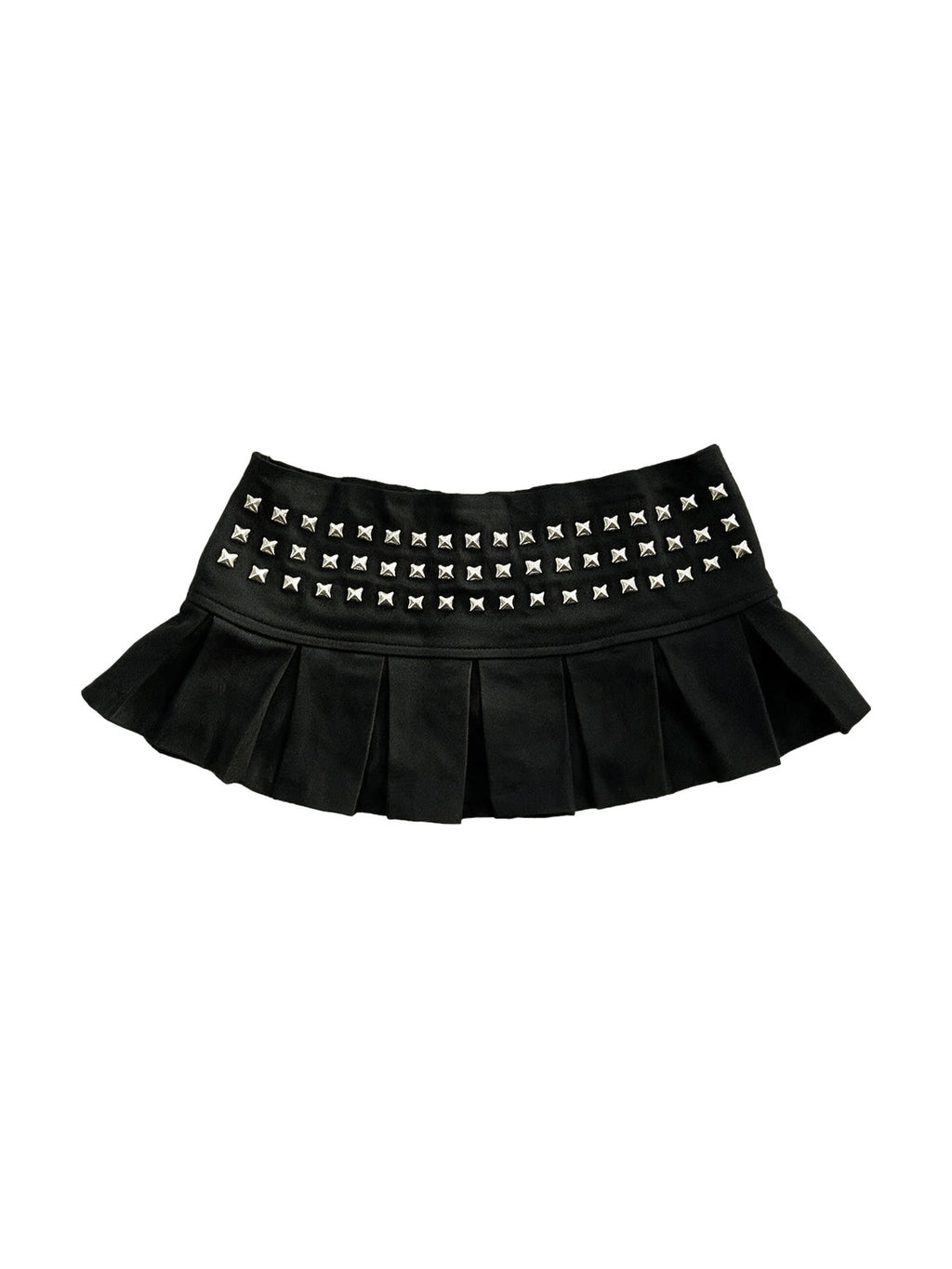 Black pleated mini skirt with a studded yoke