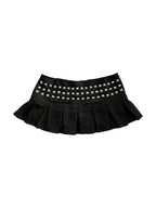 Black pleated mini skirt with a studded yoke