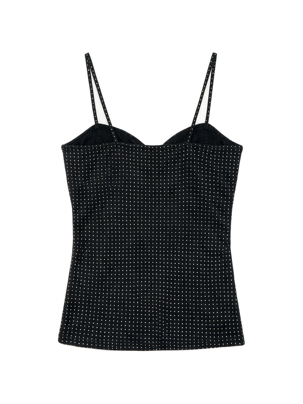 Black polka dot cami with a ruched bust