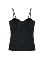 Black polka dot cami with a ruched bust