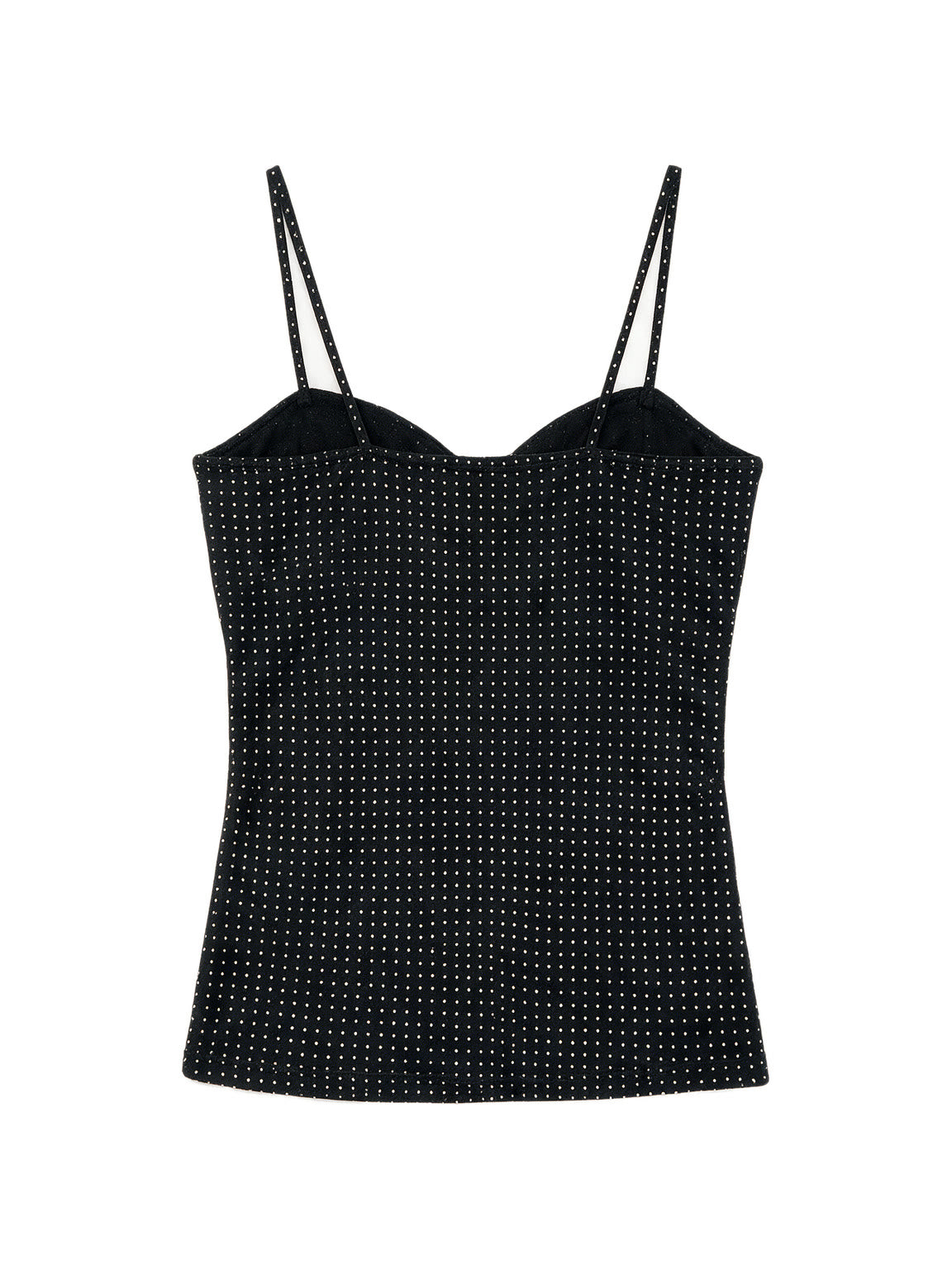 Black polka dot cami with a ruched bust
