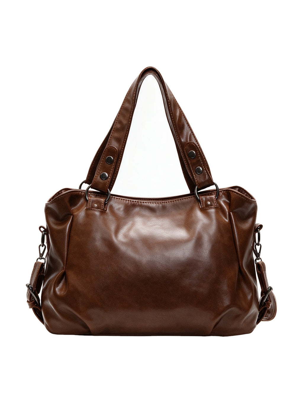 Glossy oxblood brown leather shoulder tote