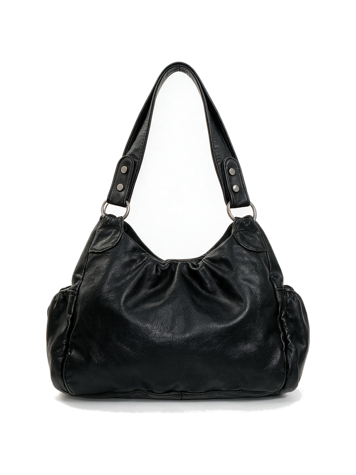 Black hobo bag covered in silver chains, skulls and spike charms