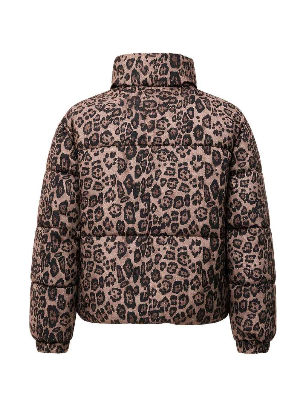Cropped brown leopard print glitter puffer jacket