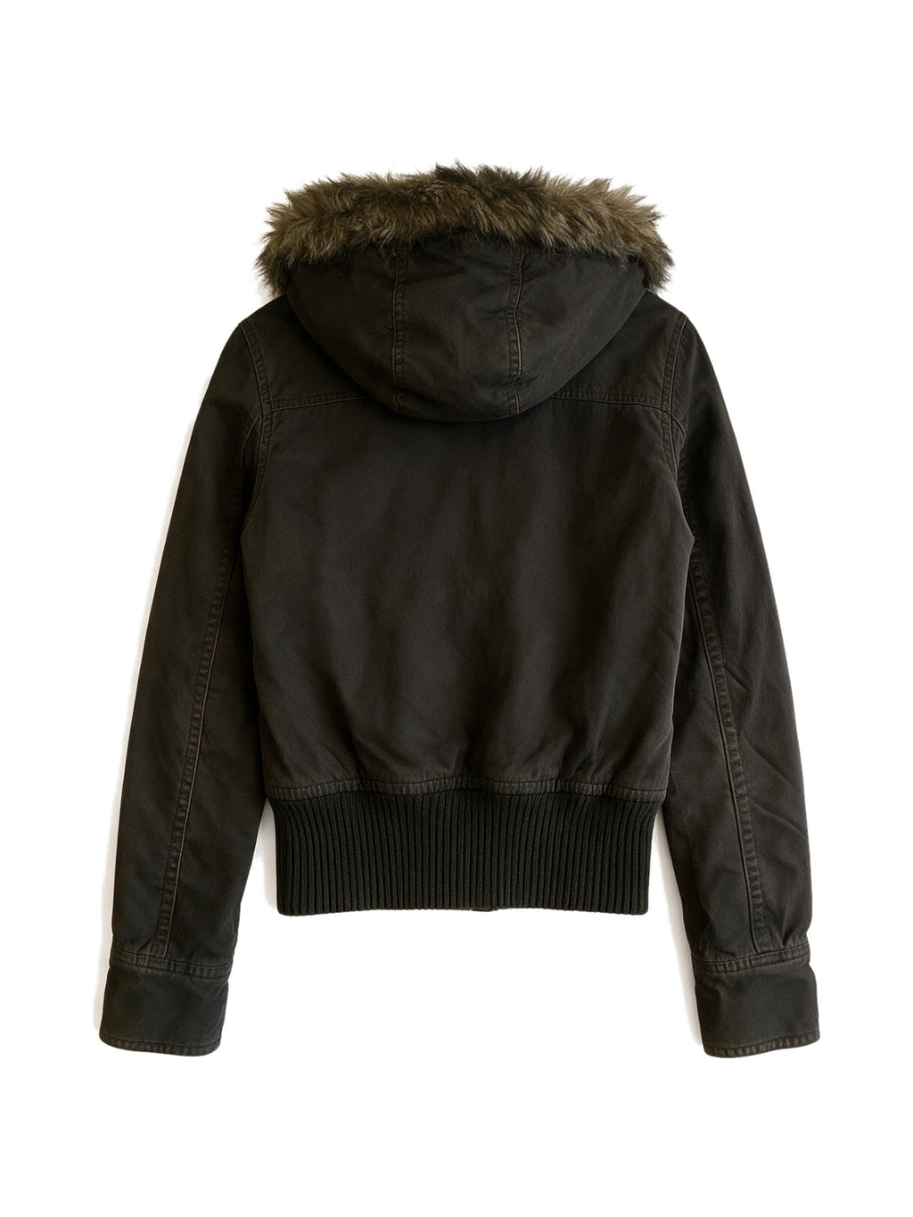 Brown cropped aviator jacket with a faux fur hood