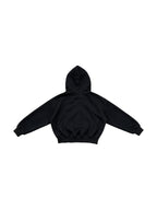 Boxy black hooded sweat jacket with silver toggle clasps