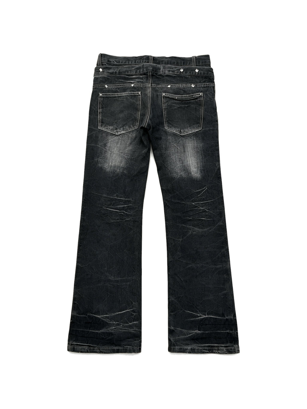 Dark washed flare jeans with a double laced waistband