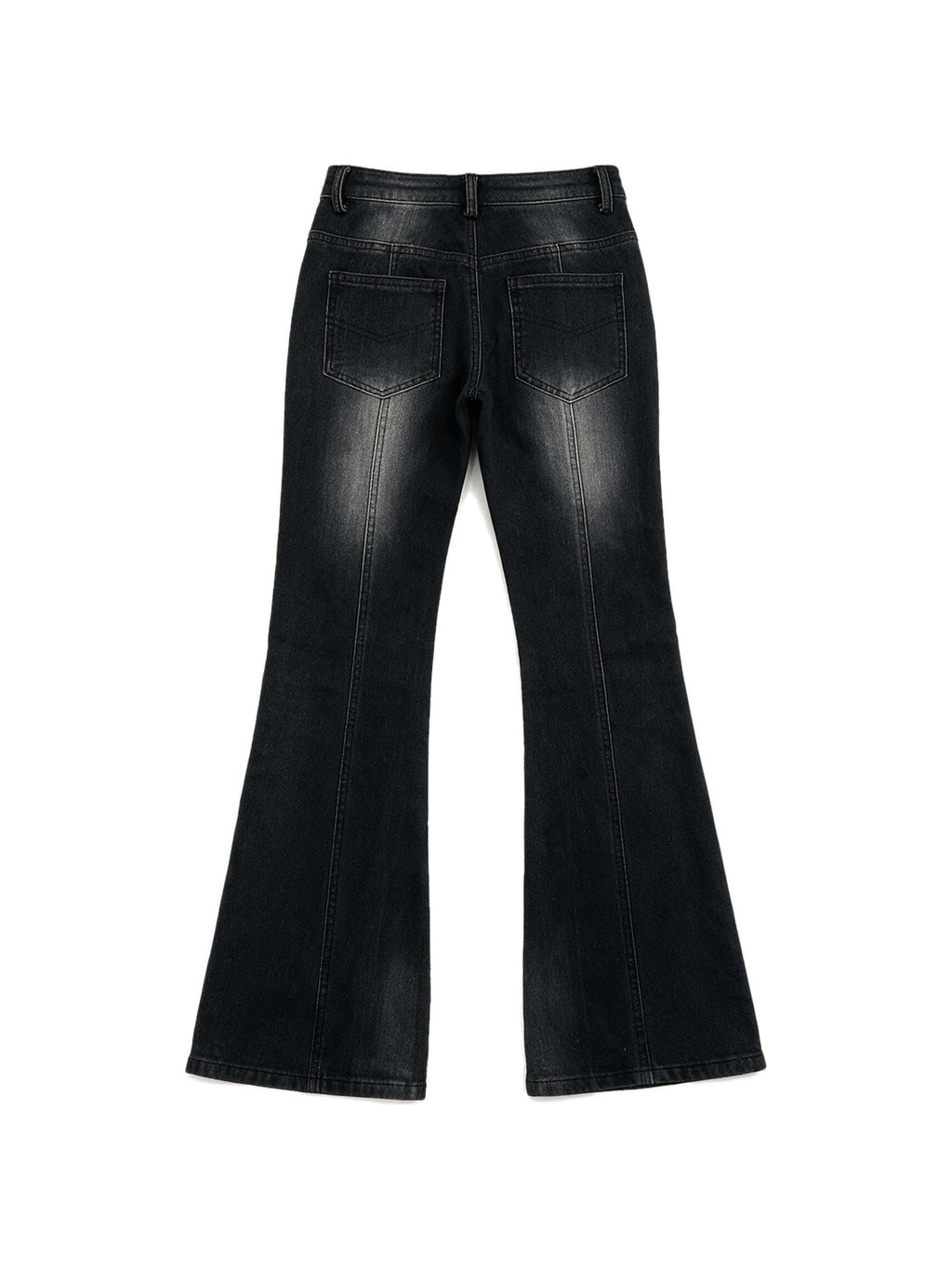 Washed black flare jeans with an asymmetric waistband