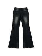 Washed black flare jeans with an asymmetric waistband