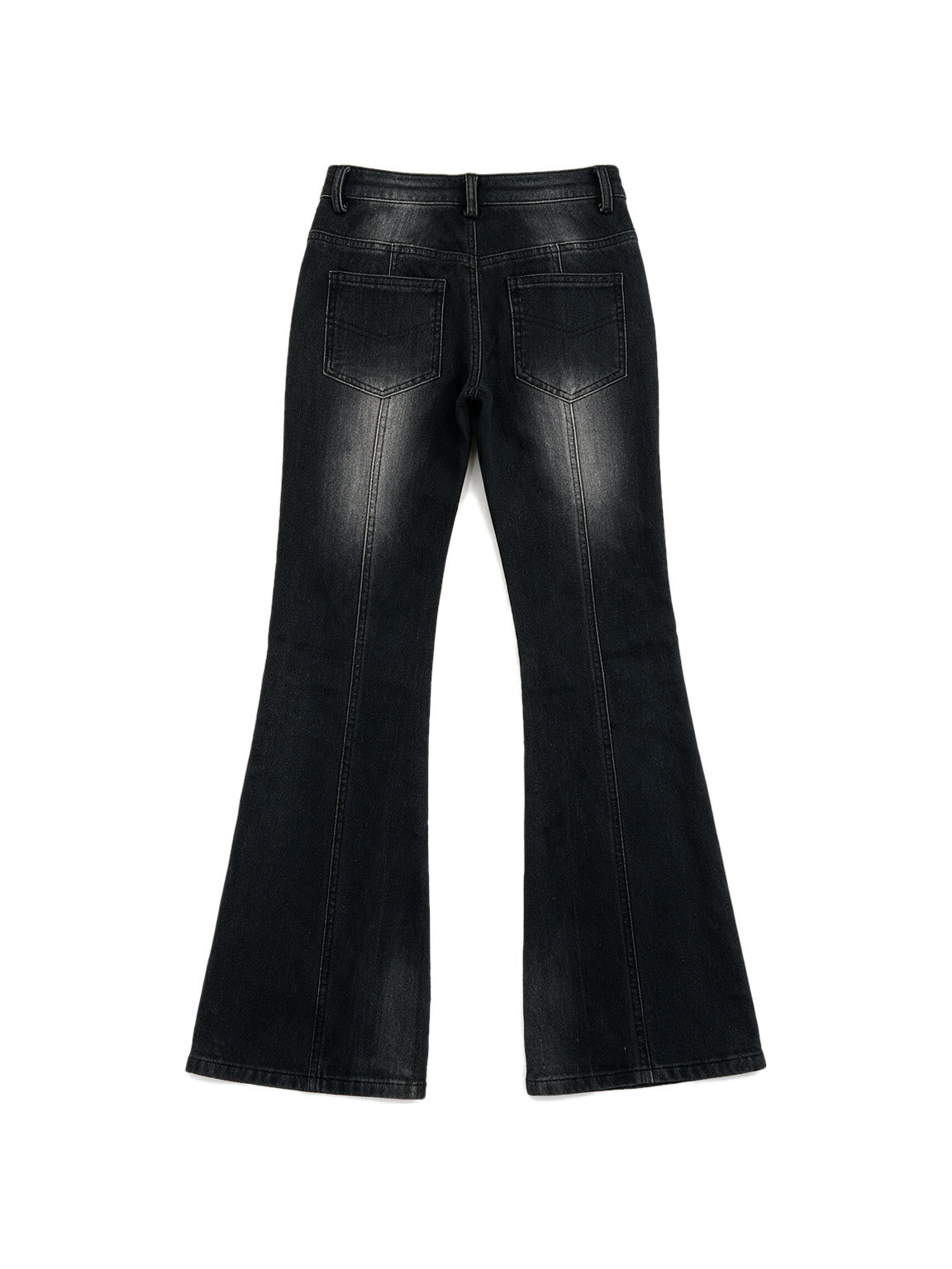 Washed black flare jeans with an asymmetric waistband