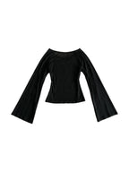 Black off shoulder top with lace panel and flared sleeves
