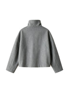 Grey cropped double breasted peacoat with a high collar