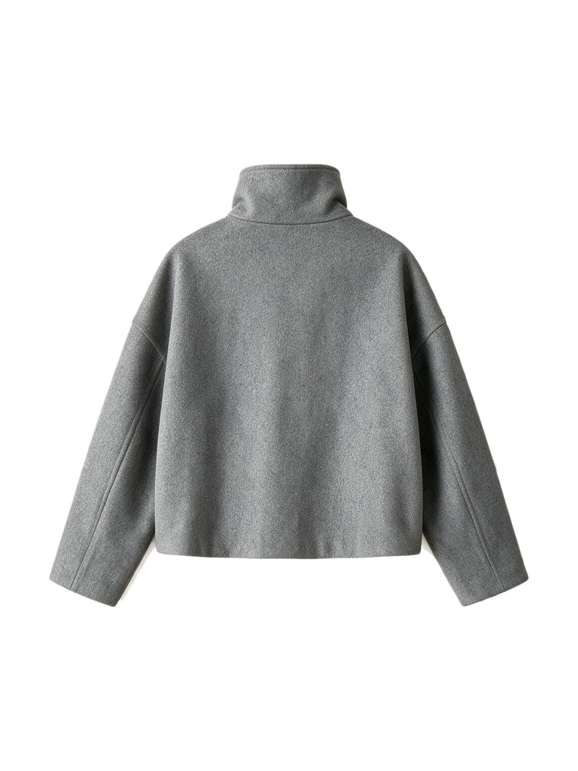 Grey cropped double breasted peacoat with a high collar