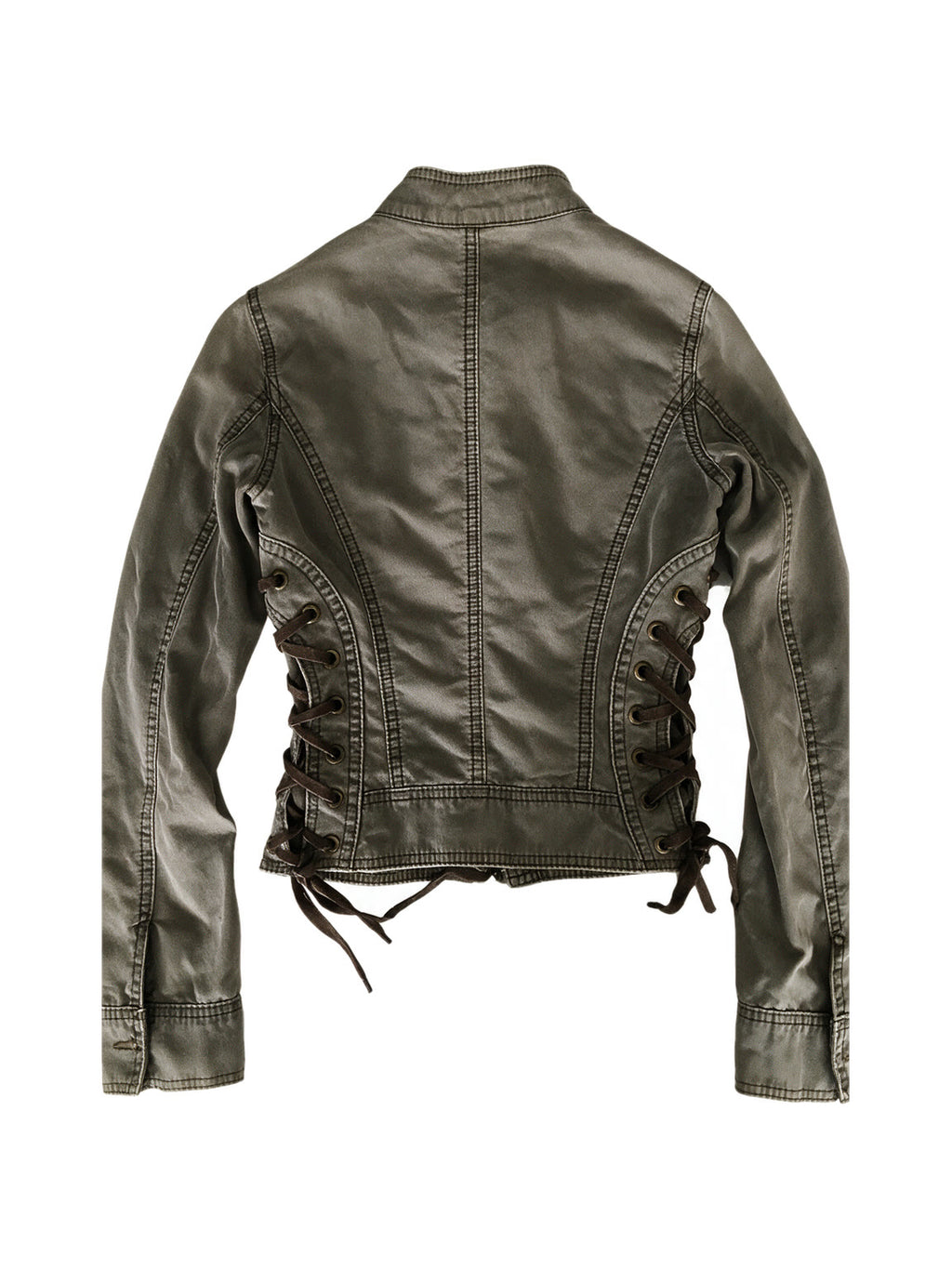 Washed army green cropped jacket with side lacing