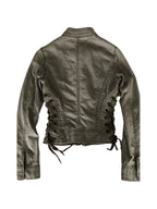 Washed army green cropped jacket with side lacing