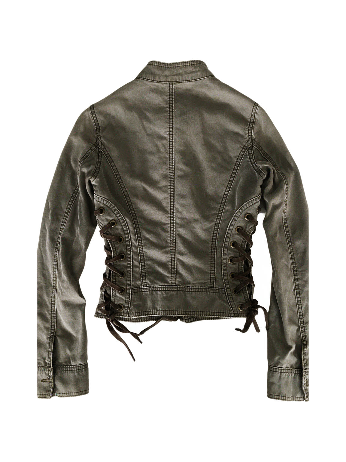 Washed army green cropped jacket with side lacing