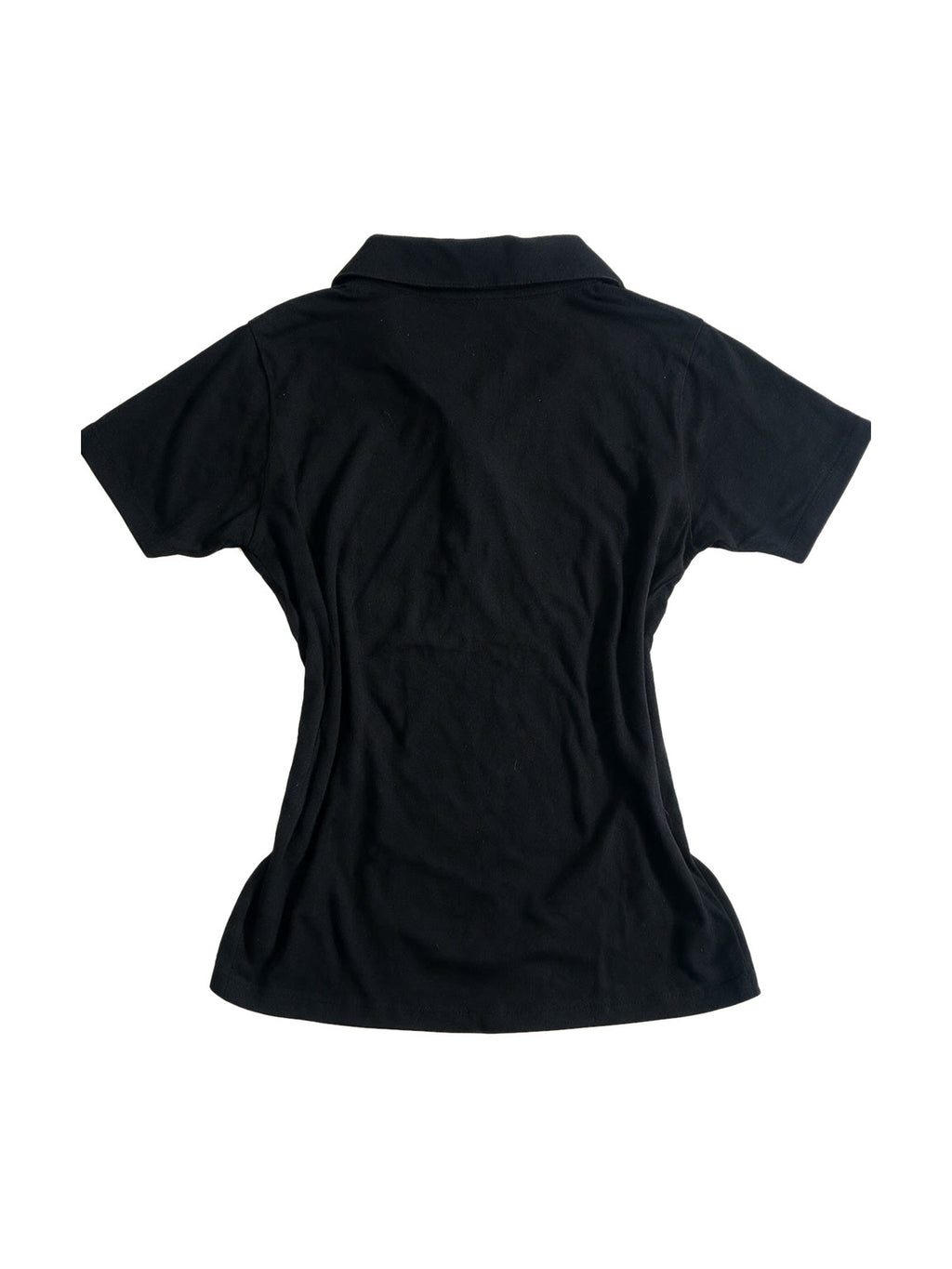Black polo tee with gothic script print