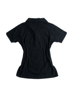 Black polo tee with gothic script print