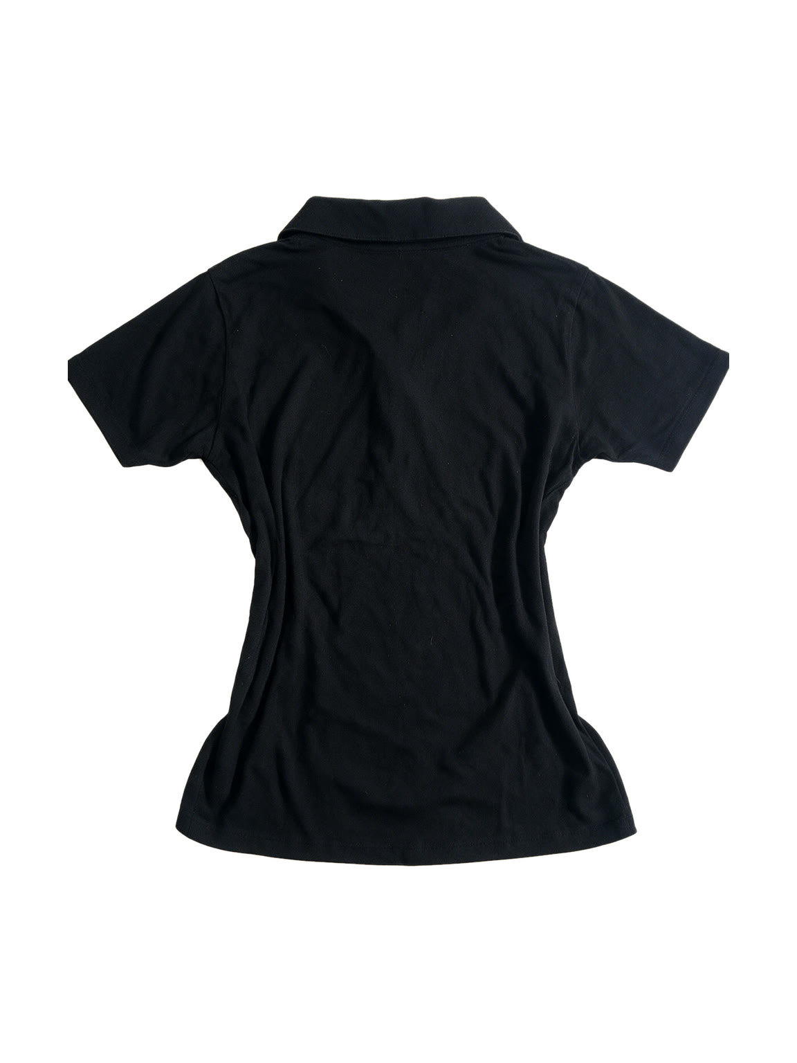 Black polo tee with gothic script print