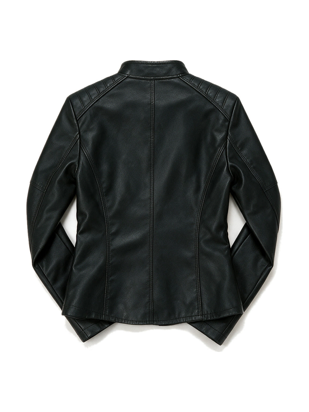 Slim black leather jacket with a mandarin collar