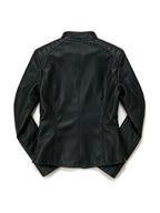 Slim black leather jacket with a mandarin collar