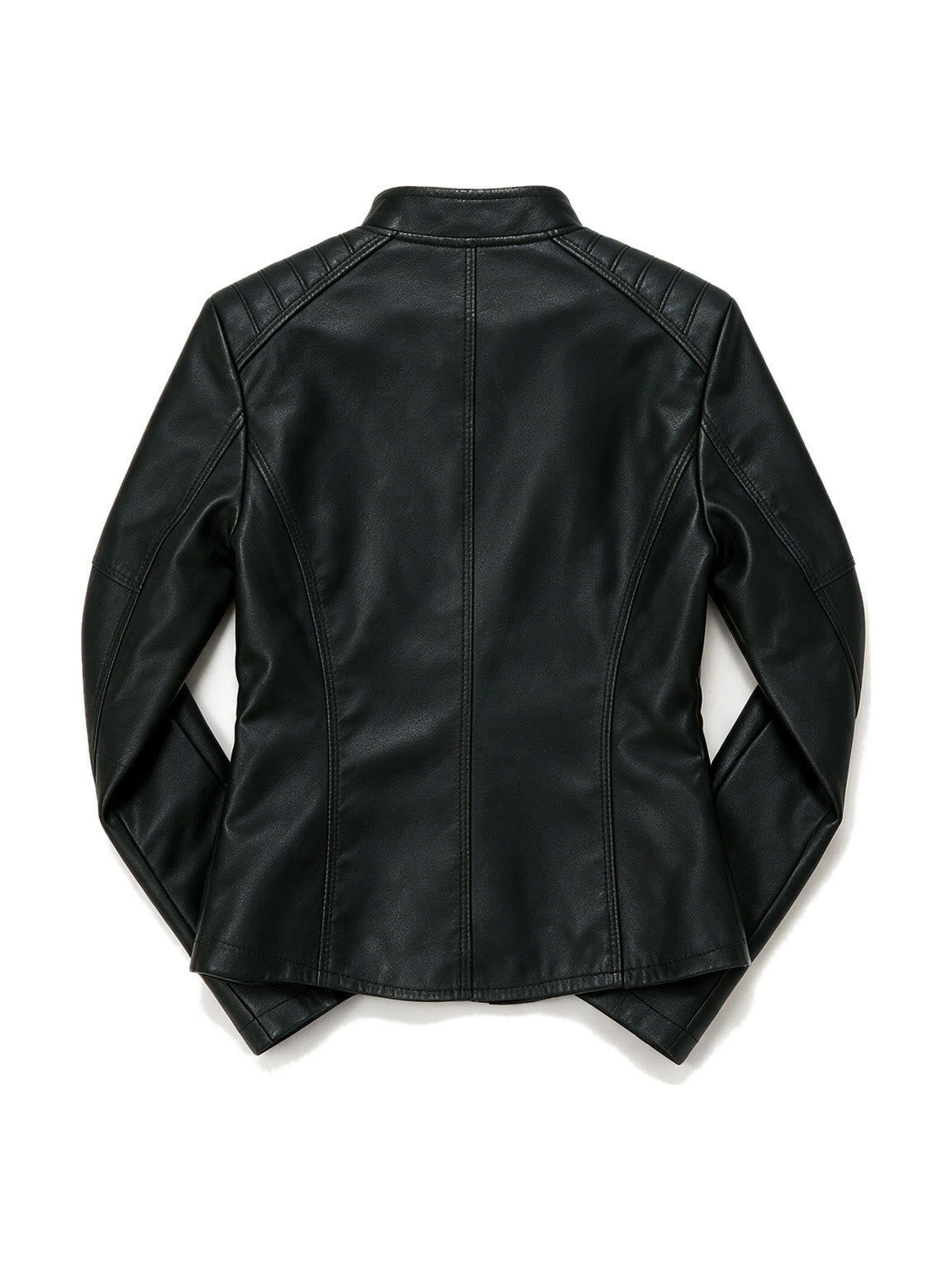 Slim black leather jacket with a mandarin collar