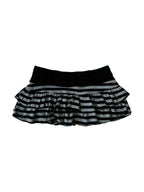 Grey and black striped tiered micro skirt with a velvet waistband