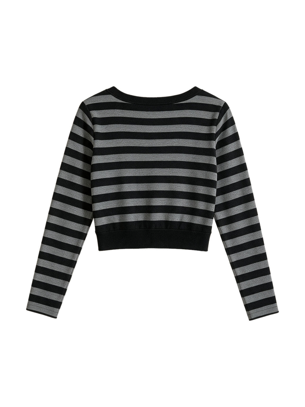 Grey and black striped cropped long sleeve top