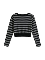 Grey and black striped cropped long sleeve top