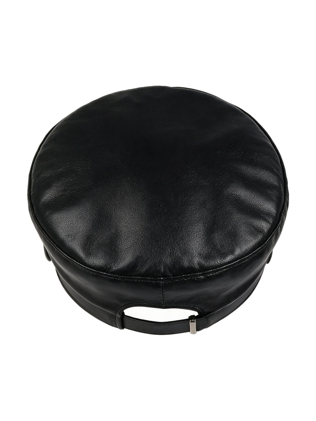 Black leather baker boy cap with a silver buckle band