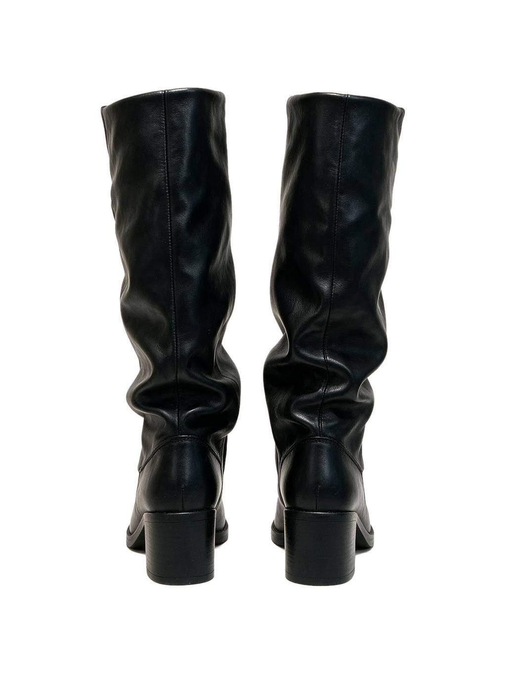 Black slouched knee high platform boots with buckles