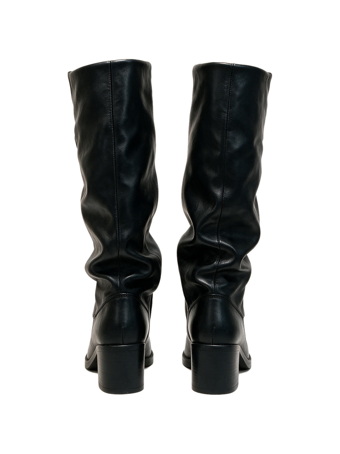 Black slouched knee high platform boots with buckles