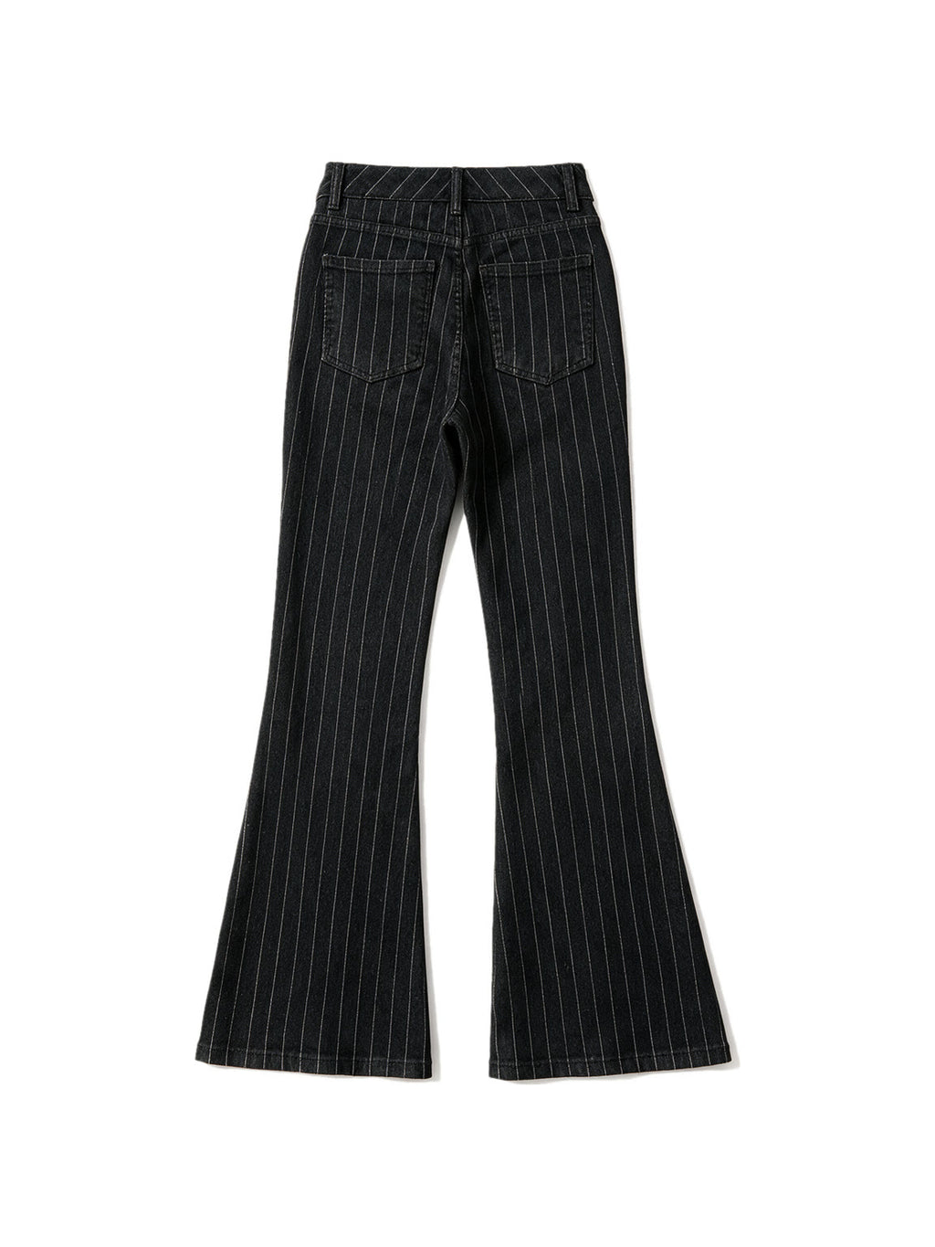 Black pinstripe low rise bootcut trousers