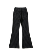 Black pinstripe low rise bootcut trousers