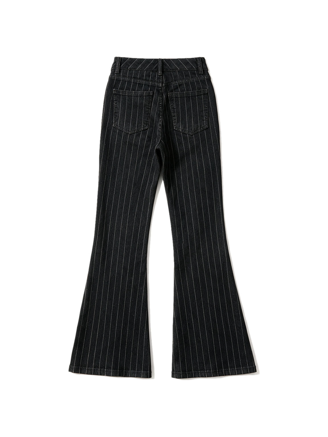 Black pinstripe low rise bootcut trousers