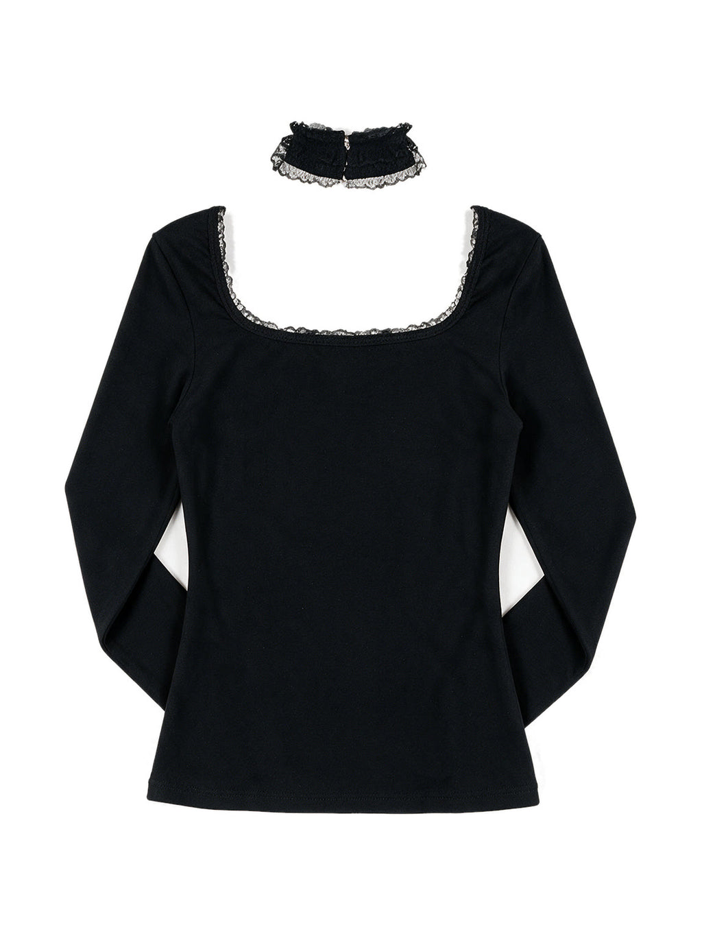 Black square collar long sleeve top with lace up front and choker