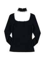 Black square collar long sleeve top with lace up front and choker