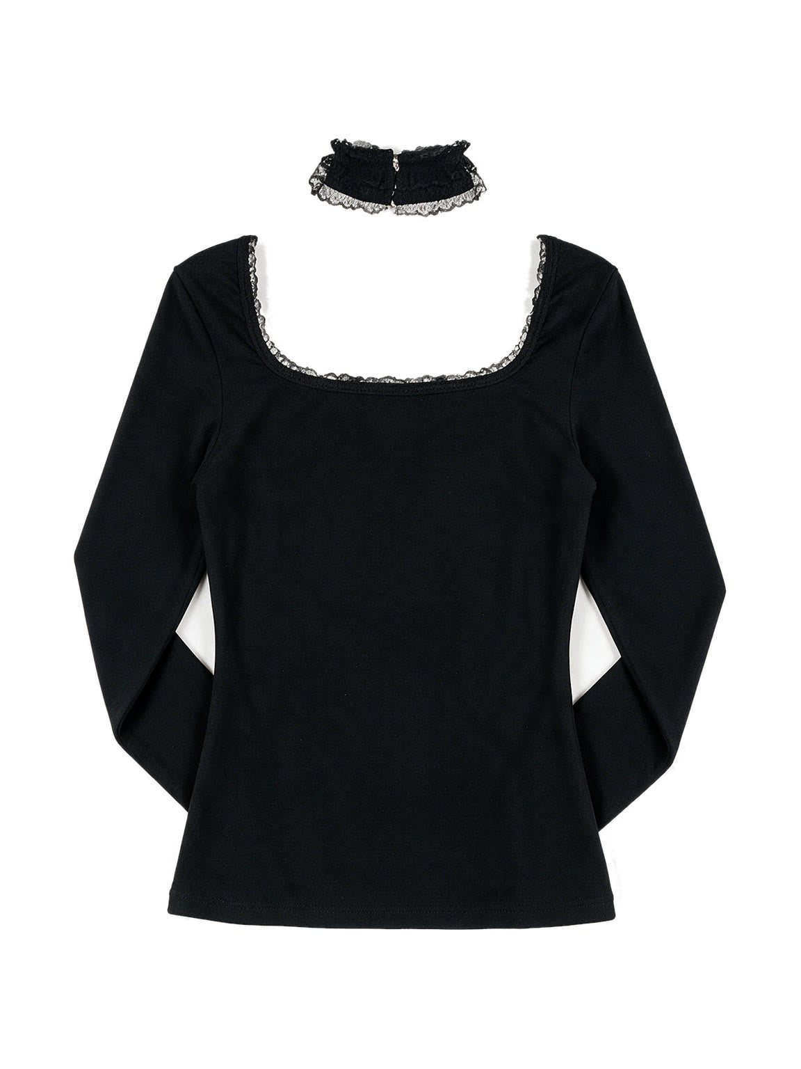Black square collar long sleeve top with lace up front and choker