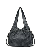 Washed grey leather hobo bag with utility pockets