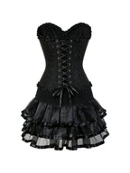 Black brocade corset with a layered satin tutu skirt