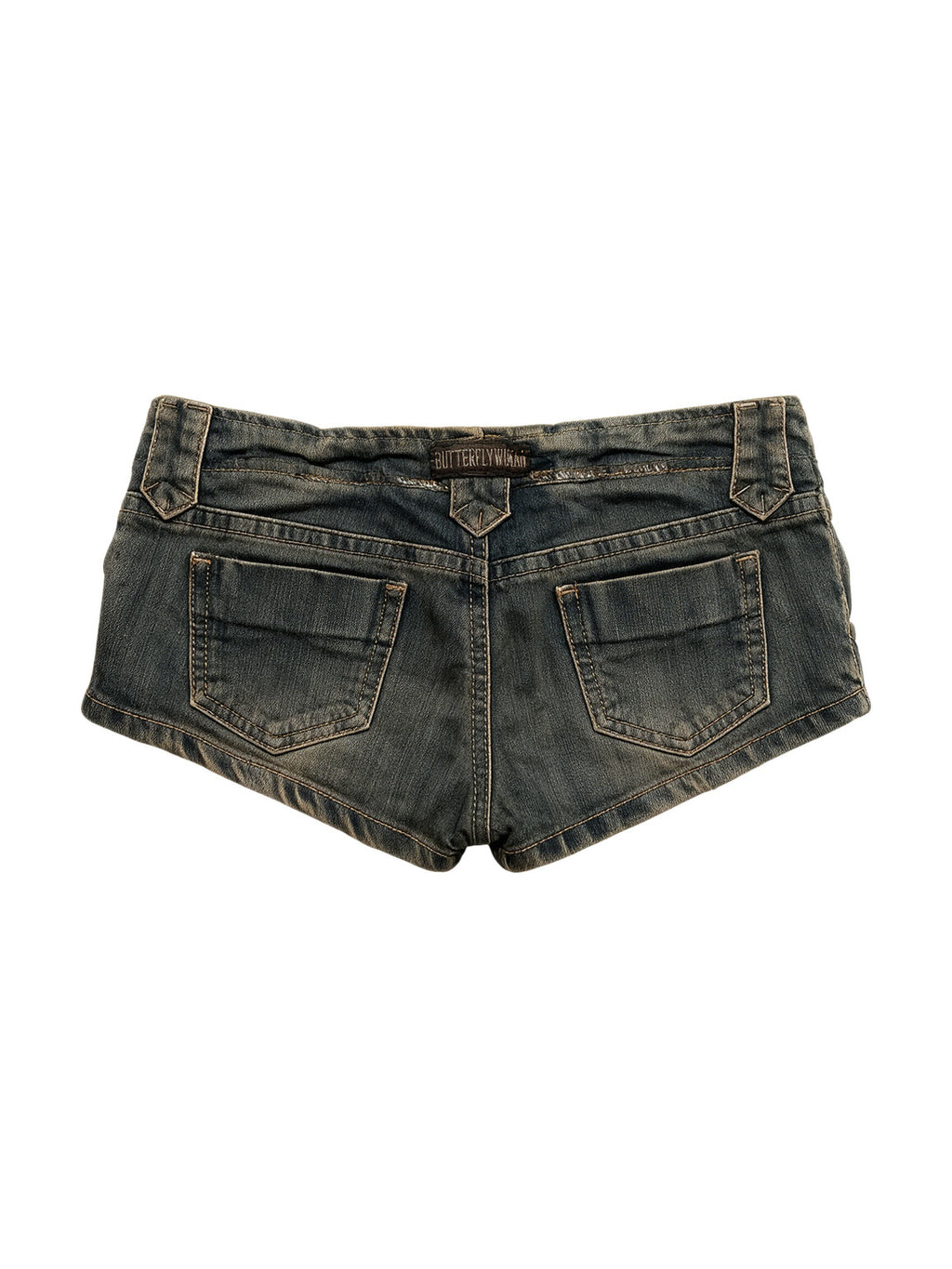 Distressed washed denim micro shorts with a lace up front