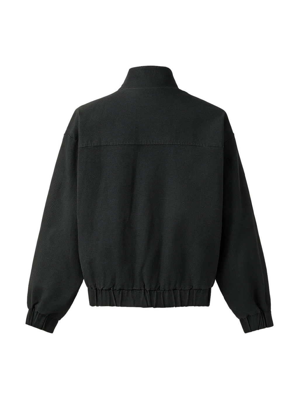 Black stand collar jacket with silver toggle clasps
