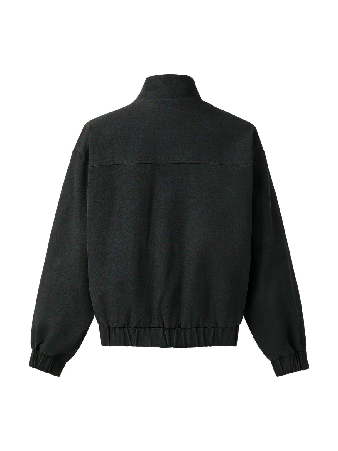 Black stand collar jacket with silver toggle clasps