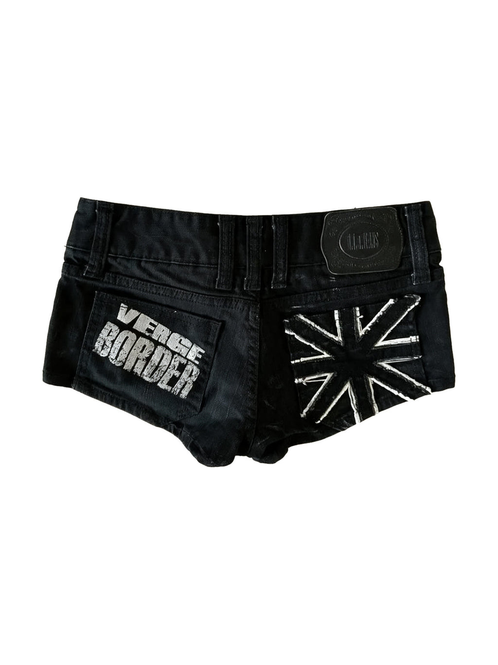 Washed black denim micro shorts with exposed zips