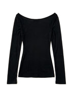 Black long sleeve top with a pinned lace panel and cross prints