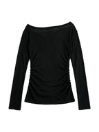 Black ruched long sleeve top printed with chains and crosses