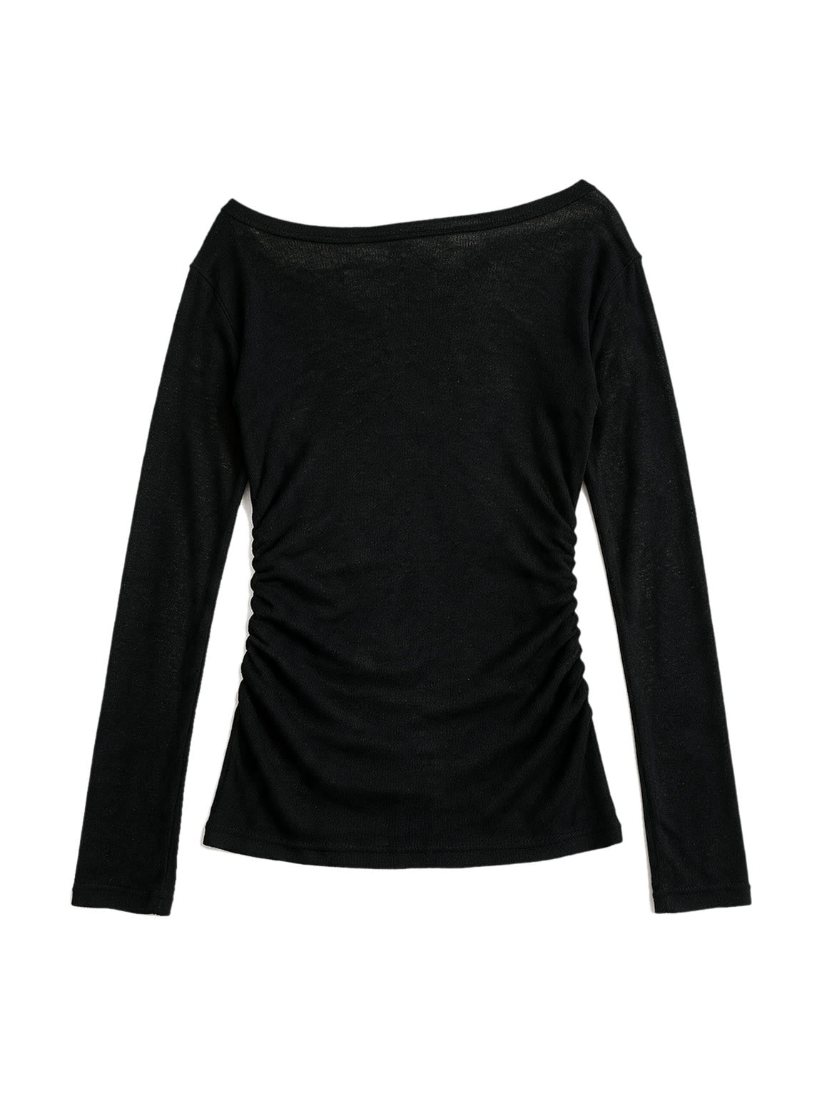 Black ruched long sleeve top printed with chains and crosses