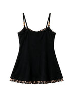 Black babydoll cami with leopard print bust and hem