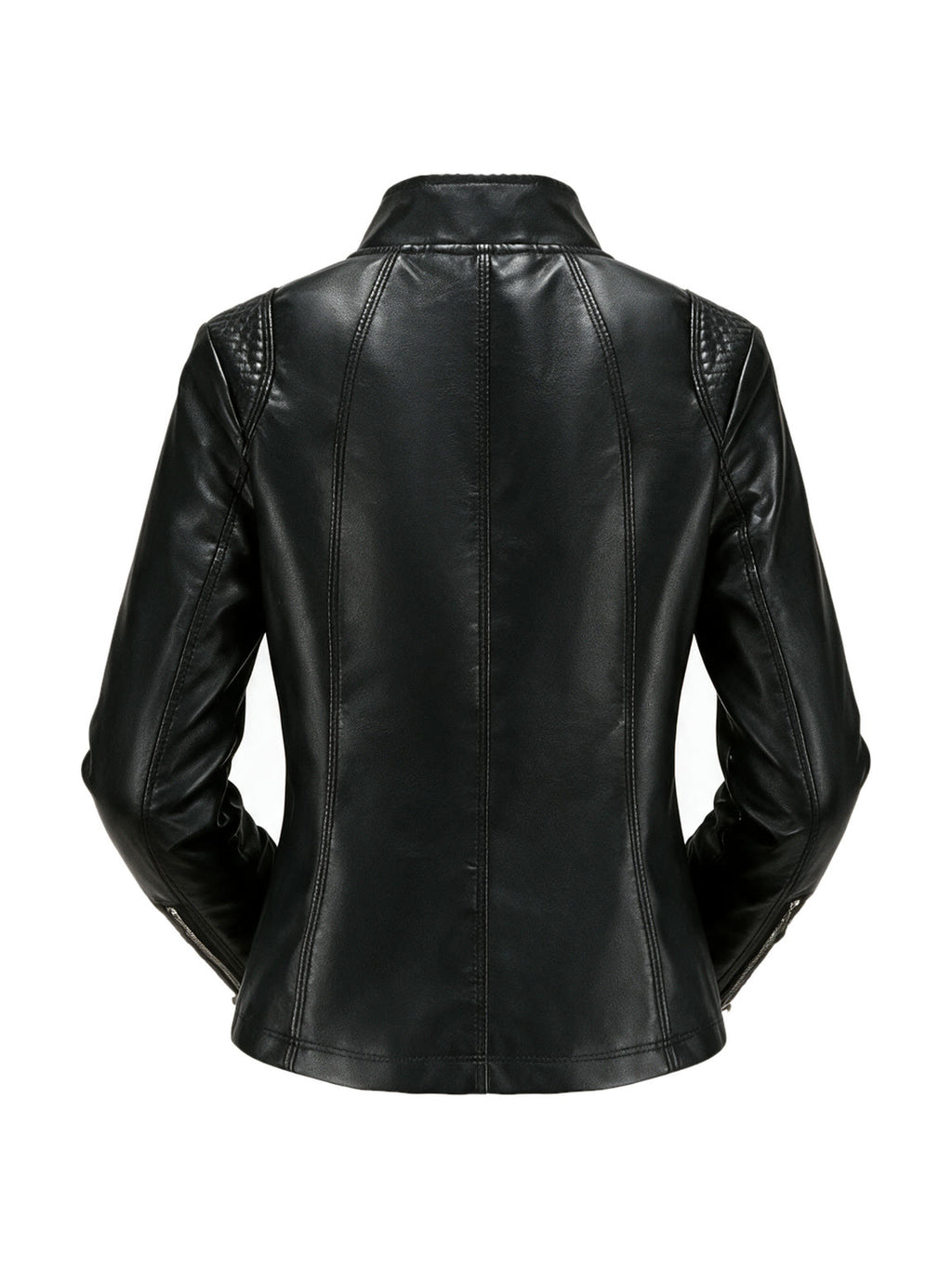 Black leather jacket with quilted shoulder panels